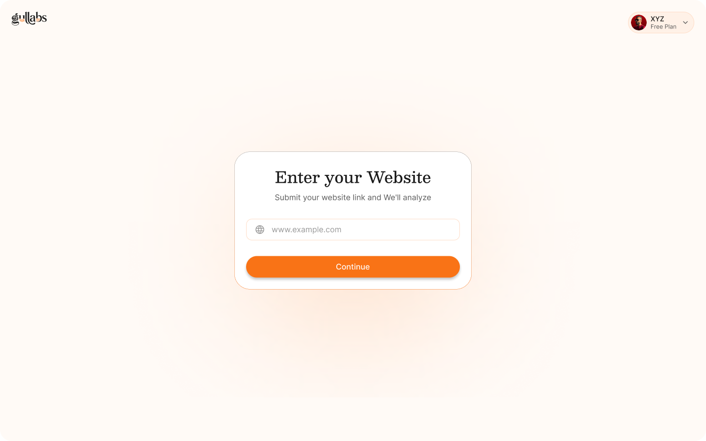 Inputting a website URL into Gullabs to fetch business data and product info
